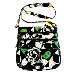 Vera Bradley Triple-Zip Hipster Crossbody Bag Purse Imperial Rose Green‎ Black